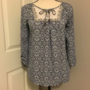 REWIND Boho Patterned 3/4 Sleeve Peasant Blouse